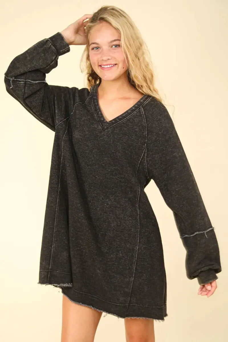 Very J Mineral Washed Oversized A-Line Mini Dress Women - Love Salve